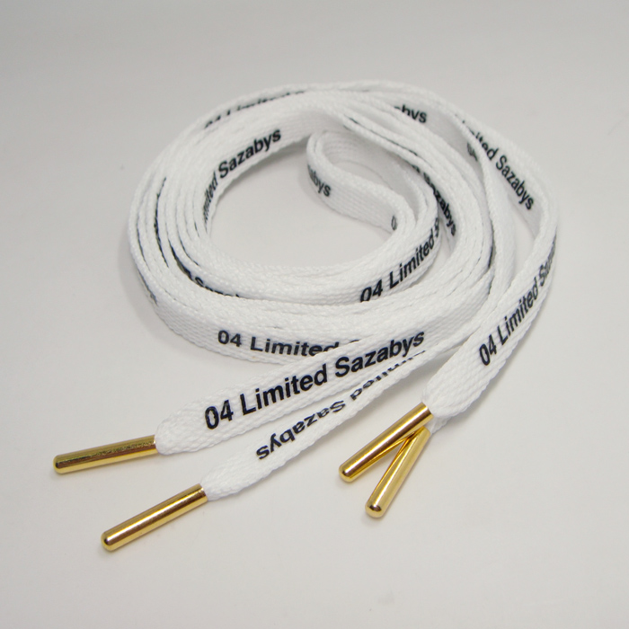 Metal gold ending tips fribac polyester printed custom logo shoelaces