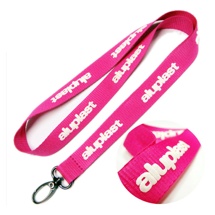 Pink wafery ribbon fashion design foam printing logo custom strap lanyard 