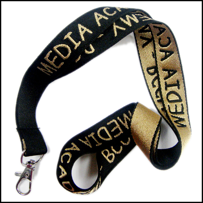 Gold polyester strap woven custom logo badge lanyard