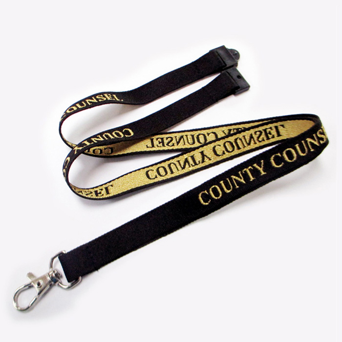 Gold polyester strap woven custom logo badge lanyard