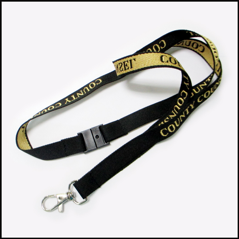 Gold polyester strap woven custom logo badge lanyard