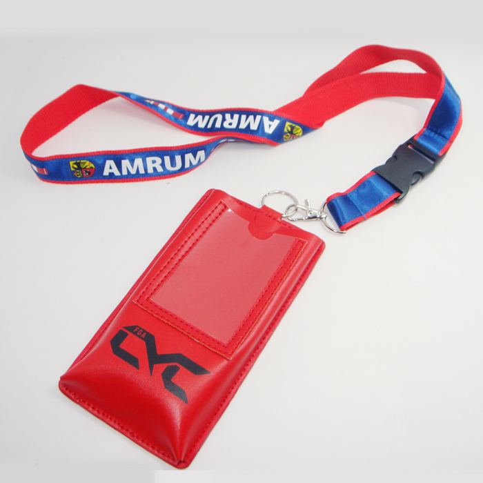 Cell phone holder pouch printed logo polyester satin neck strap