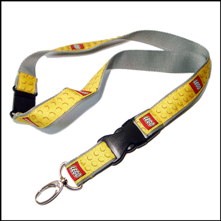 Flat yellow polyester satin business woven logo lanyards manufacturer