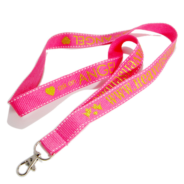 Silver glitter business logo pink polyester neck lanyards