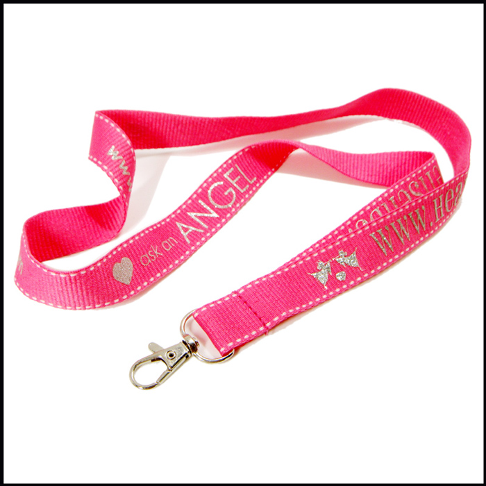 Silver glitter business logo pink polyester neck lanyards