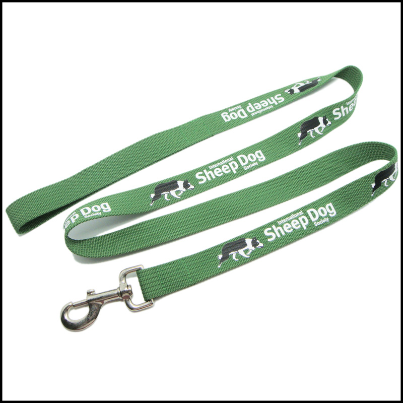 Green color fabric polyester printing custom logo dog leashes and collar