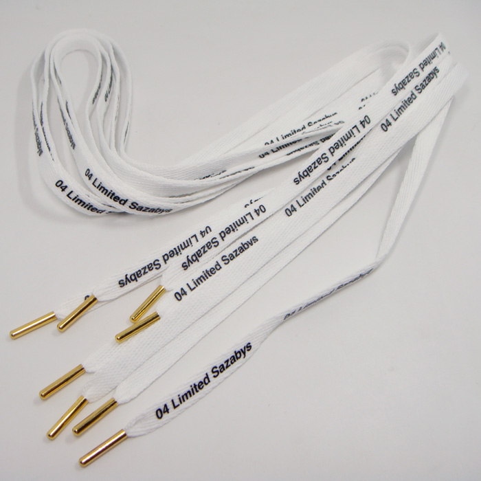 Metal gold ending tips fribac polyester printed custom logo shoelaces