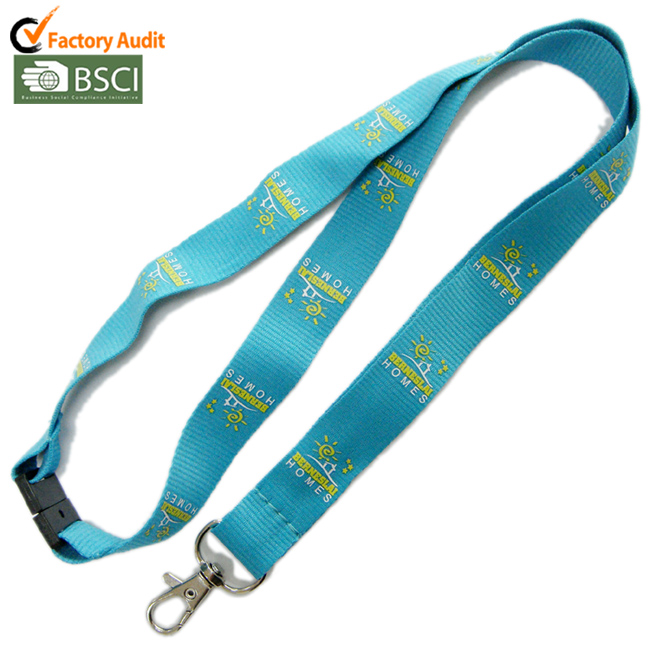 Yellow polyester screen printing logo with tinplate badge custom neck lanyard