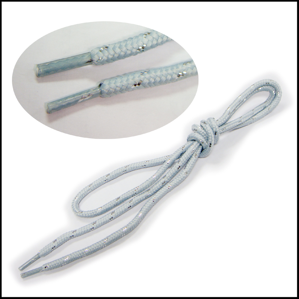 Fashion adult unisex reflective silver white tubular shoelaces