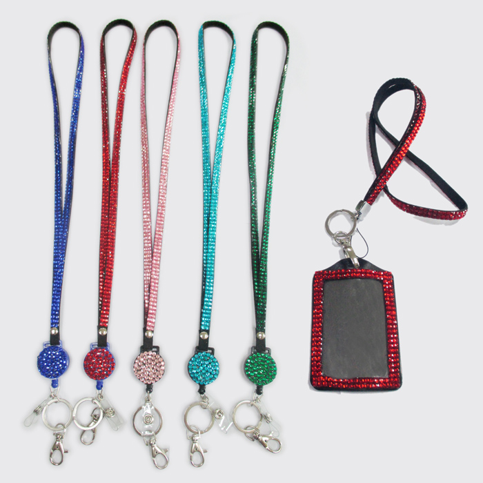 Rhinestone rainbow design lanyard retractable badge reel