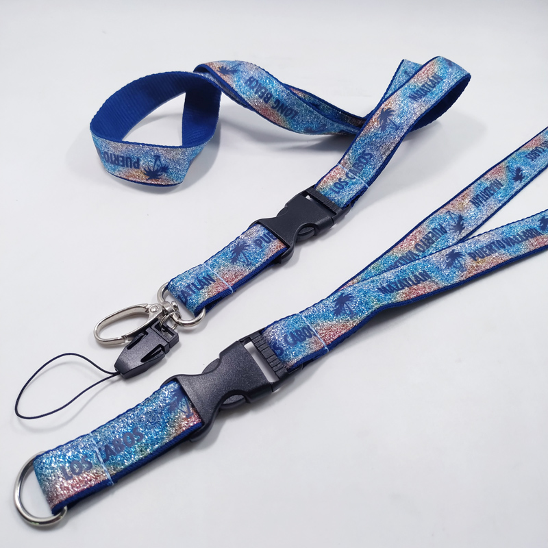 Rainbow blingy butterfly polyester and silver wire neck lanyard 