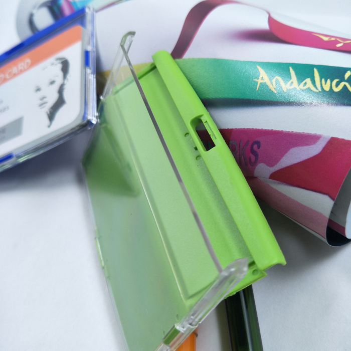 Hard name card holder for employee lanyards