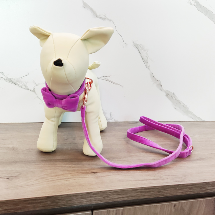 Pink velvet puppy dog neck bow collar pet christmas collar bowtie and leash set strap