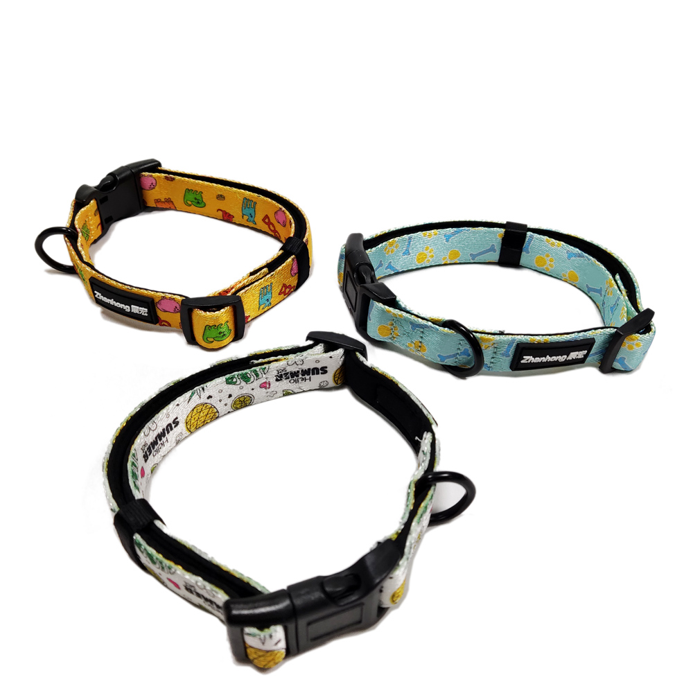High quality adjustable printed solft flat nylon tactical webbing dog collars