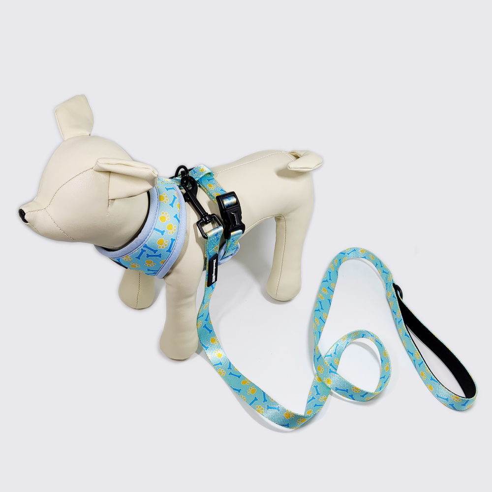 Custom designer logo neoprene safery adjustable reflective dog harness leash belt set