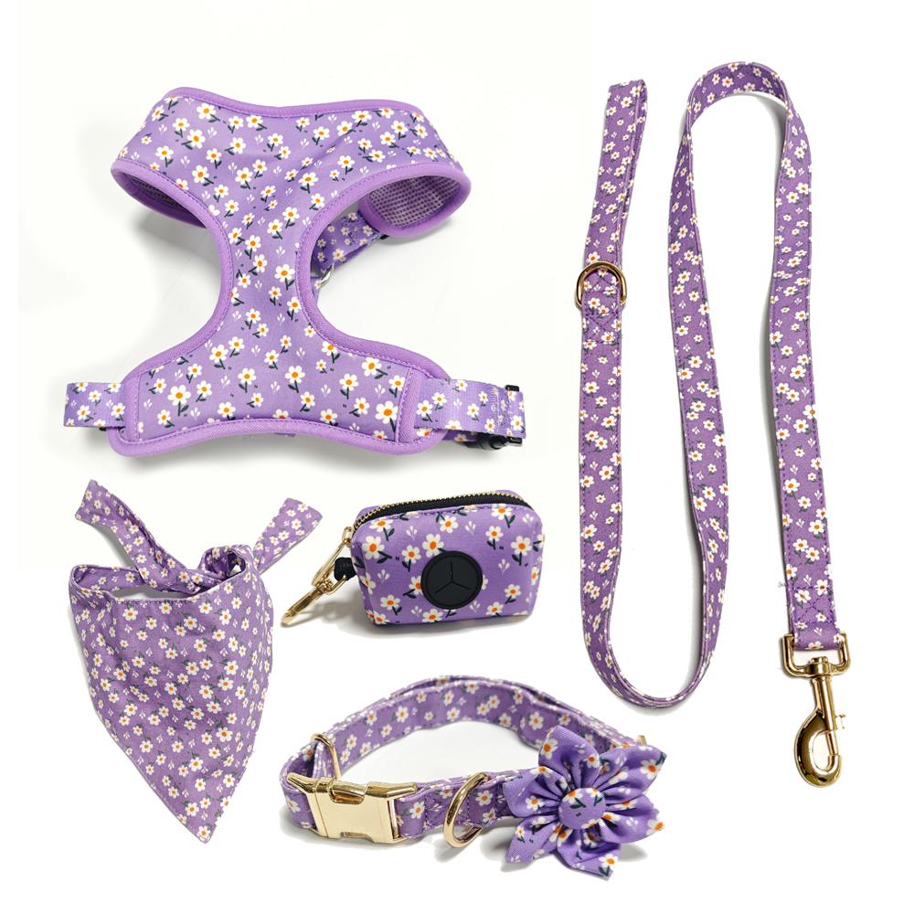 Five-piece purple printed soft fabric chest and back pull collar set